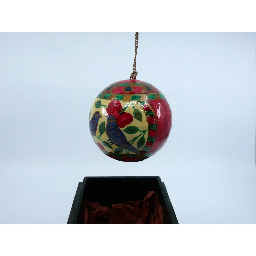 Kashmiri Paper Machè Wood Box And Ornament Blue Birds Floral Hand Painted